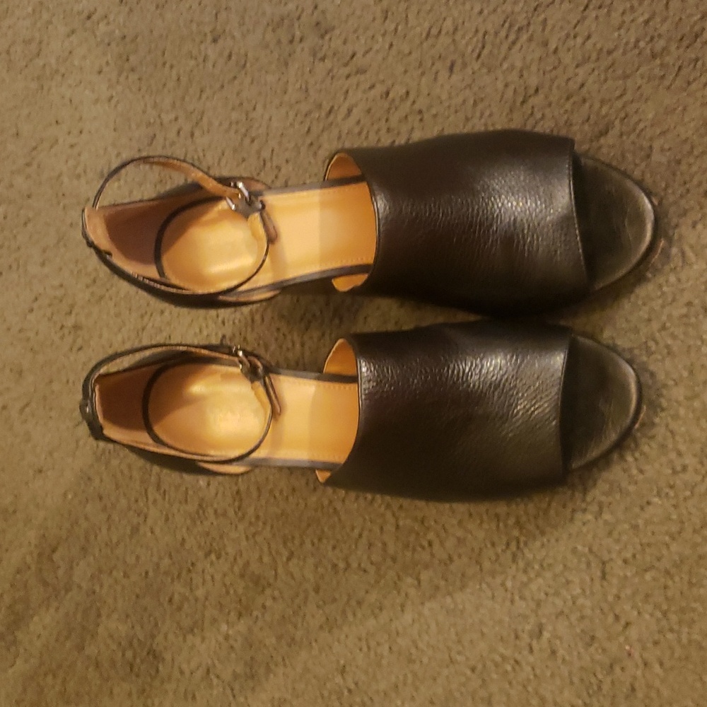 Coach black leather wedge sandals